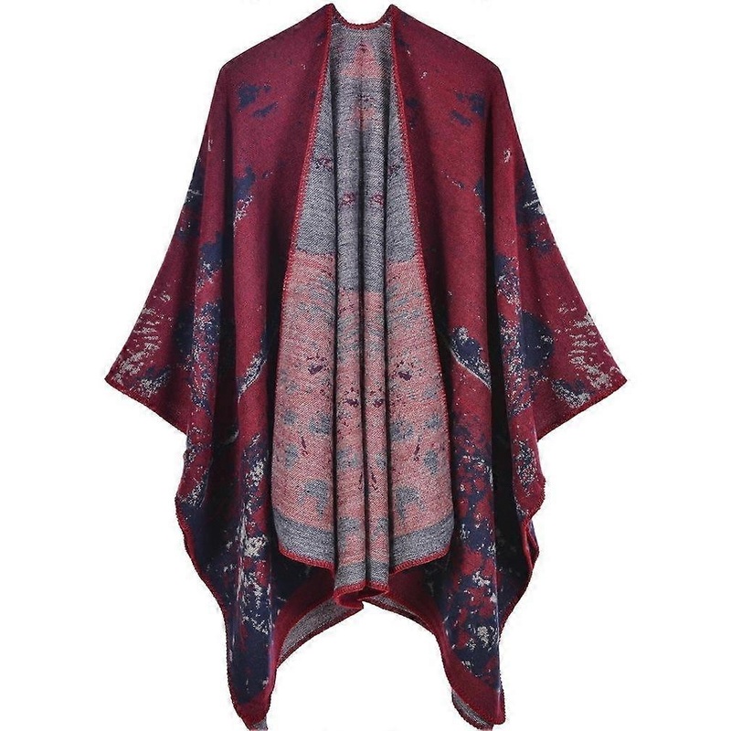 Western Style Red Pashmina Shawl Wrap Thicken Warm Poncho Open Front Cape for Lady | Fruugo SG