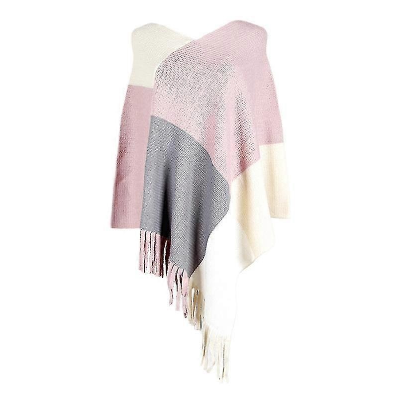 Women Color Block Poncho Cape Asymmetric Tassel Knit Shawl Wrap Pullover Sweater | Fruugo SG
