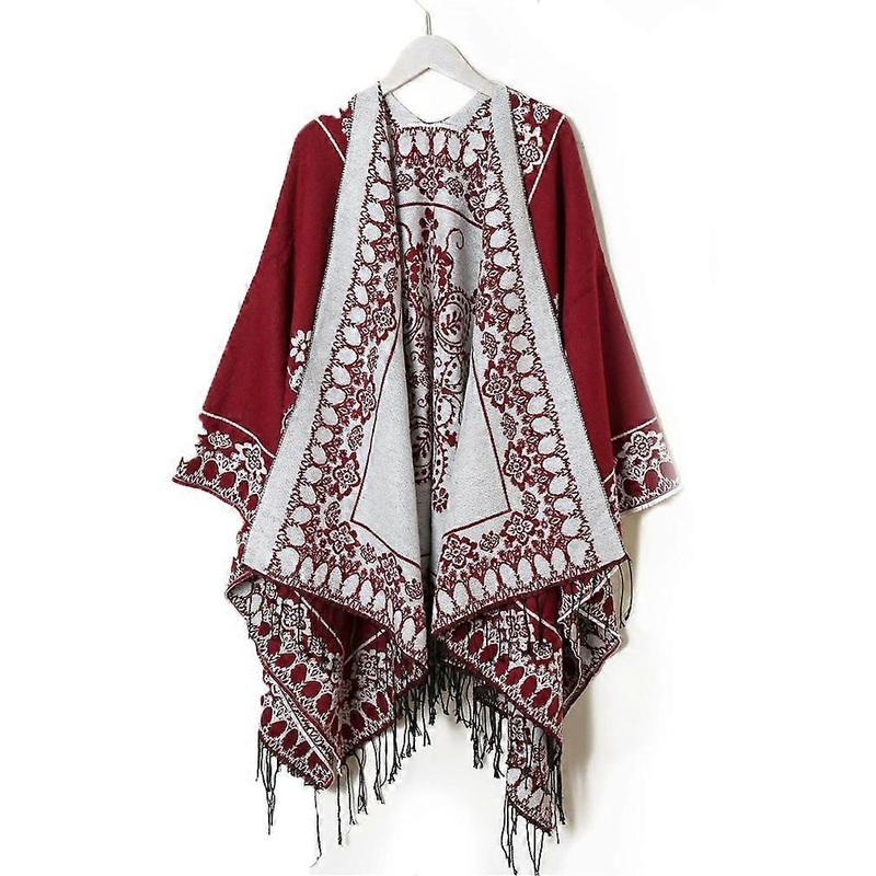 Women’s Shawl Wrap Lady Poncho Pashmina Cardigant Blanket with Tassel Ethnic Style | Fruugo SG