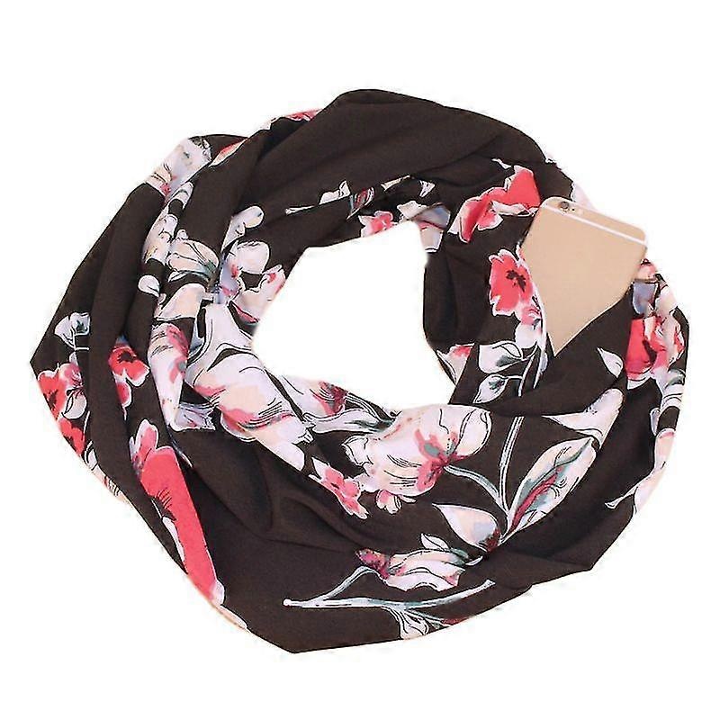 Womens Boho Retro Floral Polyester Infinity Neck Scarf Shawl With Zipper Pocket | Fruugo SG