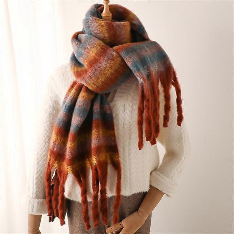 2022 New Women Plaid Scarf Winter Pashmina Shawls Cashmere Thick Wraps Lady Tassel Warm Scarves Rainbow Hairy Bufanda | Fruugo SG
