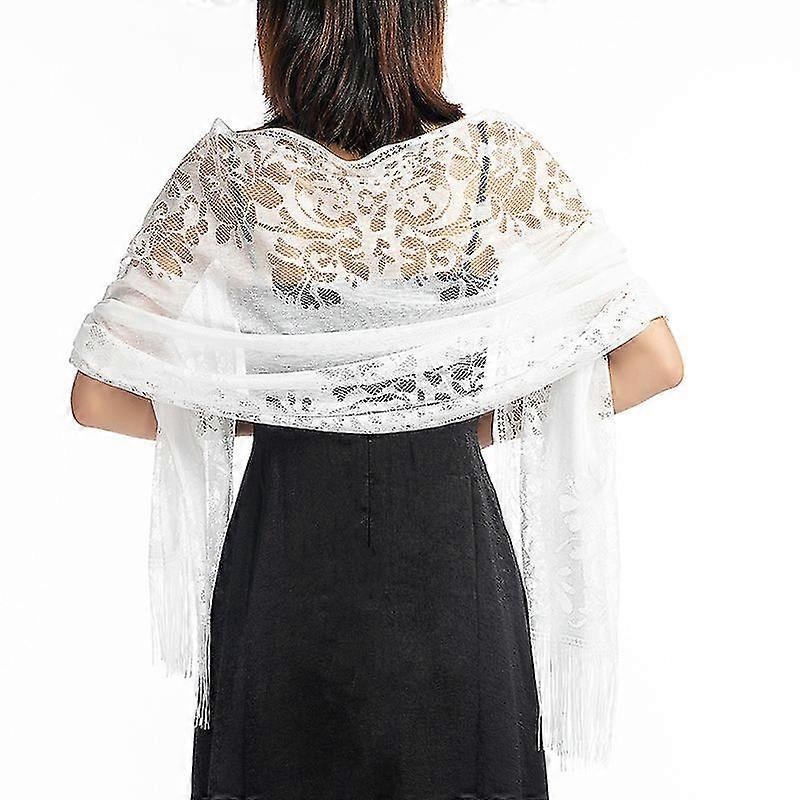2pcs Women’s Floral Lace Scarf Shawl With Tassel, Soft Mesh Tassel Wrap For Wedding Evening Dress | Fruugo SG