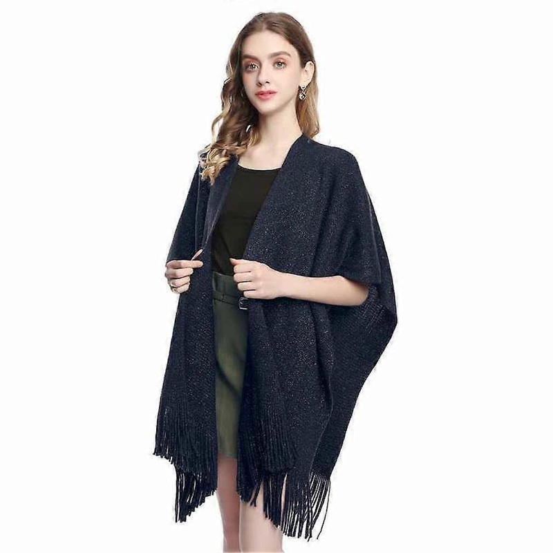 Blue Shawl Wrap Open Front Cape Crochet Sweater Coat for Lady | Fruugo SG