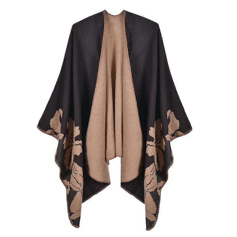Dual Sided Flowered Pashmina Shawl Wrap Thicken Warm Poncho Open Front Cape for Lady | Fruugo SG