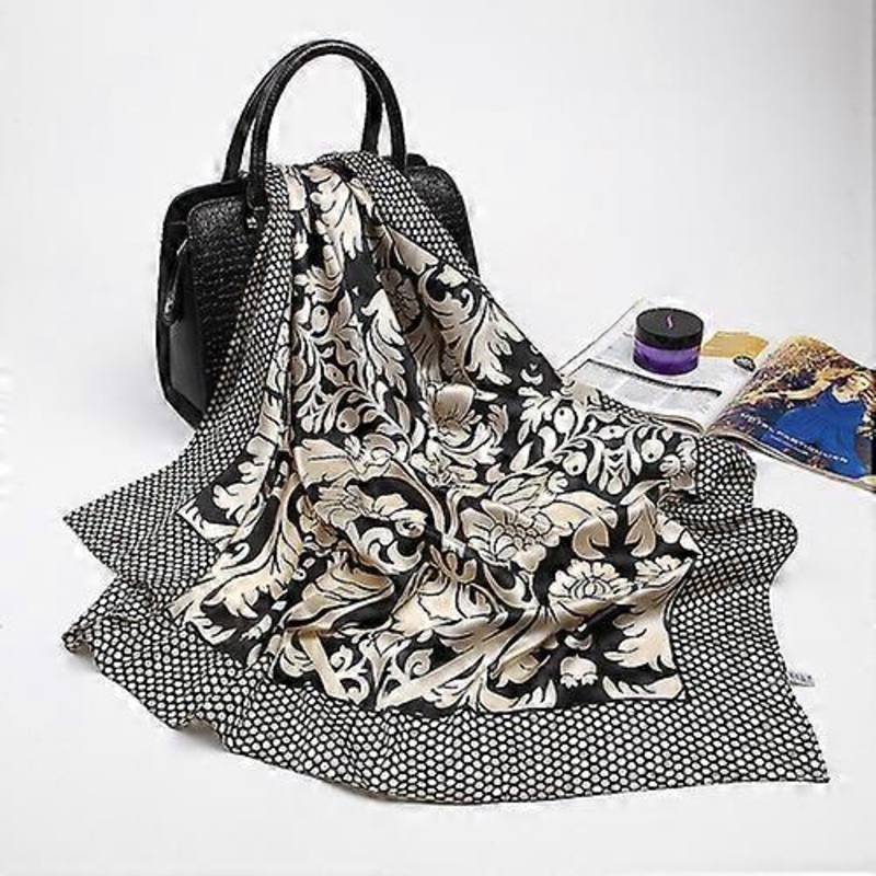 Fashion Silk Satin Hijab Scarf For Women Printed Kerchief Hair Scarfs Female 90cm*90cm Square Shawl Wraps Neck Scarfs For Ladies | Fruugo SG