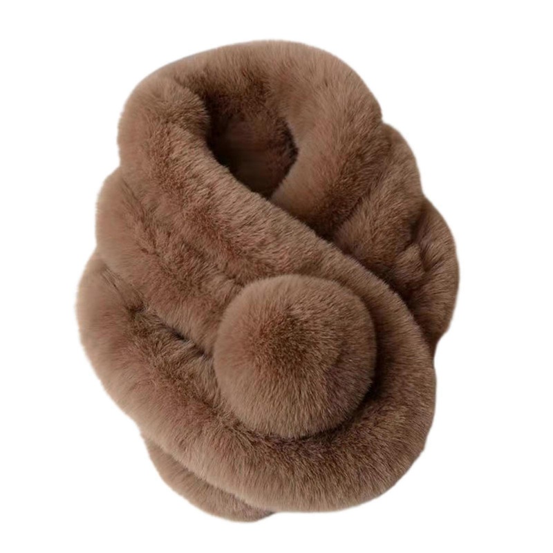 Faux Fur Solid Color Winter Scarf Plush Ball Wide Thickened Furry Scarf Wrap Fashion Accessories | Fruugo SG