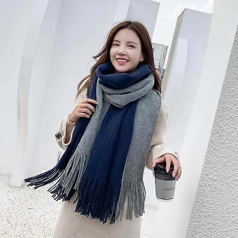 Large Winter Women Scarf Two-Tone Knitted Ponchos Cape Femme Shawl Wraps Pashmina Sjaals Bufandas Mujer Encharpe | Fruugo SG