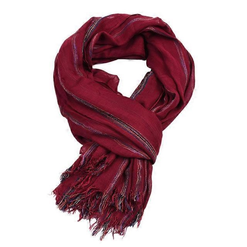Red Cotton Linen Men Scarf Spring Autumn Striped Tassel Scarf Men Fashion Ethnic Style Male Accessories | Fruugo SG
