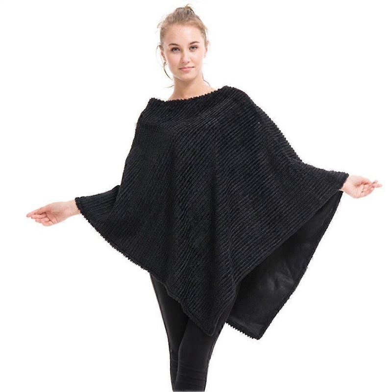 Solid Black Pullover Shawl Loose Poncho for Lady | Fruugo SG