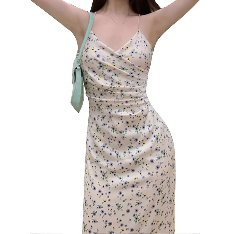 Spaghetti Strap Floral Print Dress Women Summer Fashionable Elegant Wrap V Neck Dress for Beach Party Dress XL | Fruugo SG