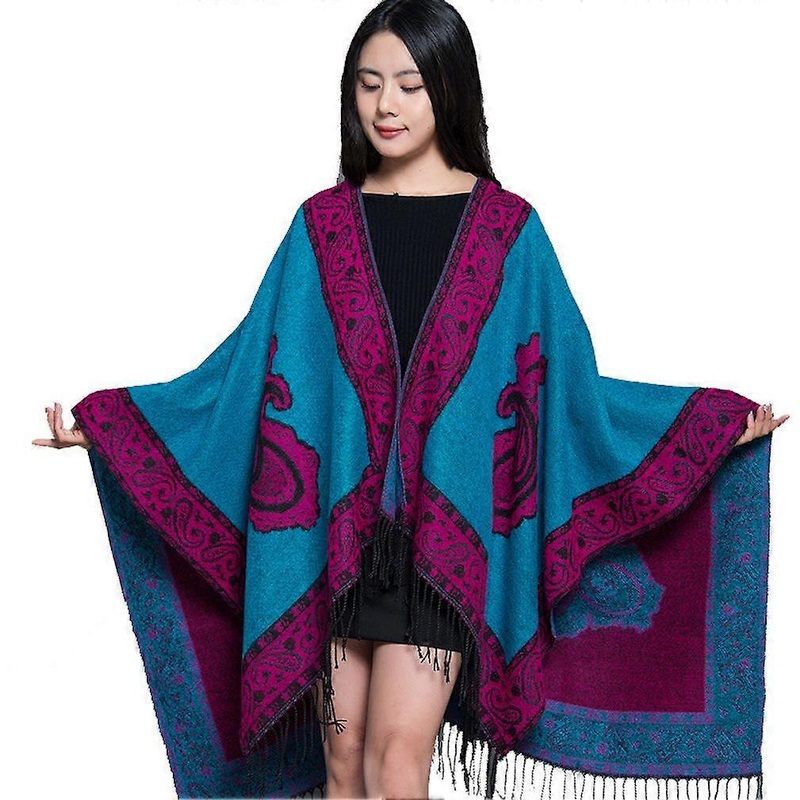 Spring Autumn Shawl Wrap Ethnic Style Poncho with Tassel Thicken Scarf for Lady | Fruugo SG