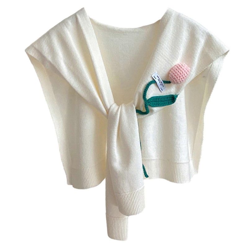 Versatile and Trendy Shawl Knotted Shawl Wraps with Cute Crocheted Tulips Elegant Knitted Shawl Knotted Wraps  White | Fruugo SG