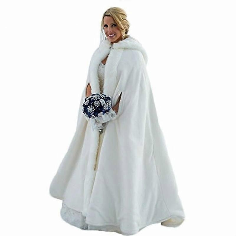 Wedding Hooded Bridal Cape Faux Fur Shawl Long Warm Poncho for Lady | Fruugo SG