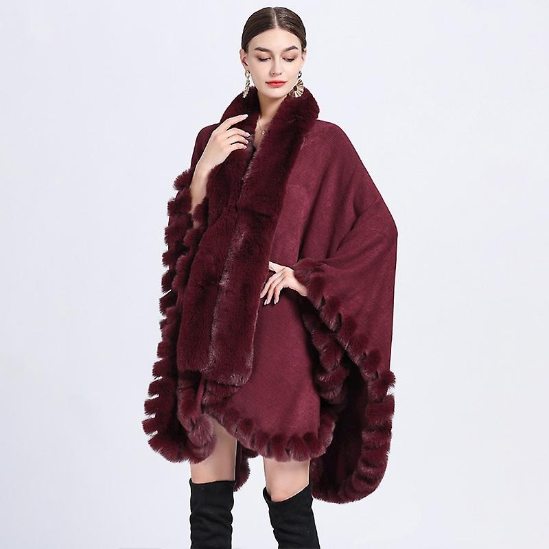 Winter Coat Tassel Shawl Cloak Fur Collar Wool Stitched Faux Fur Cape Coats Poncho Women | Fruugo SG
