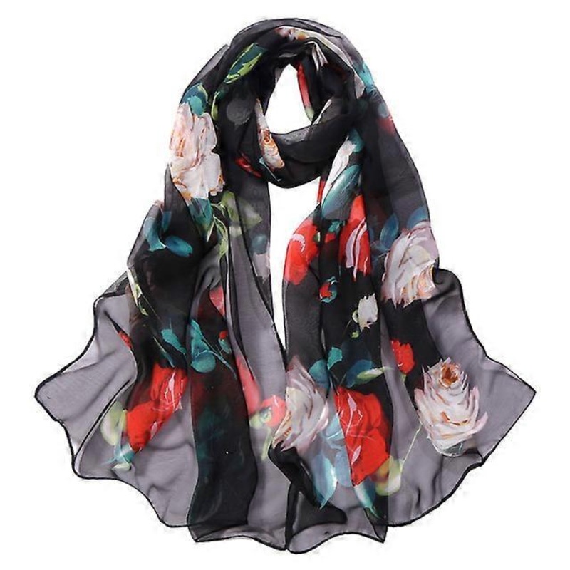 Women Roses Printing Sunscreen Chiffon Long Soft Wrap Scarf Simulation Silk Shawl Scarves Fashion Spring/summer   | Fruugo SG