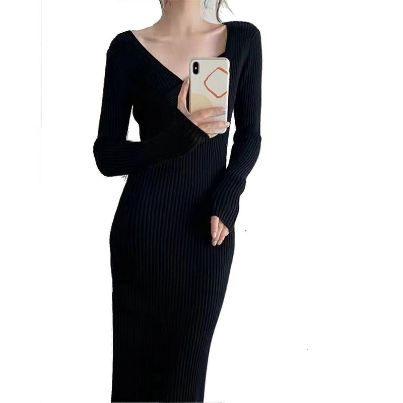 Women Sweater Dress Long Sleeve Slim Fit Bodycon Pure Color Knit Dress for Fall Winter | Fruugo SG