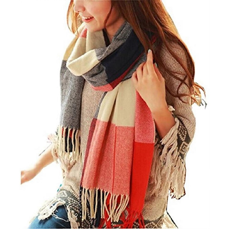 Womens Warm Long Shawl Spring/Winter Wraps Large Scarves Knit Cashmere Feel Plaid Triangle Scarf | Fruugo SG