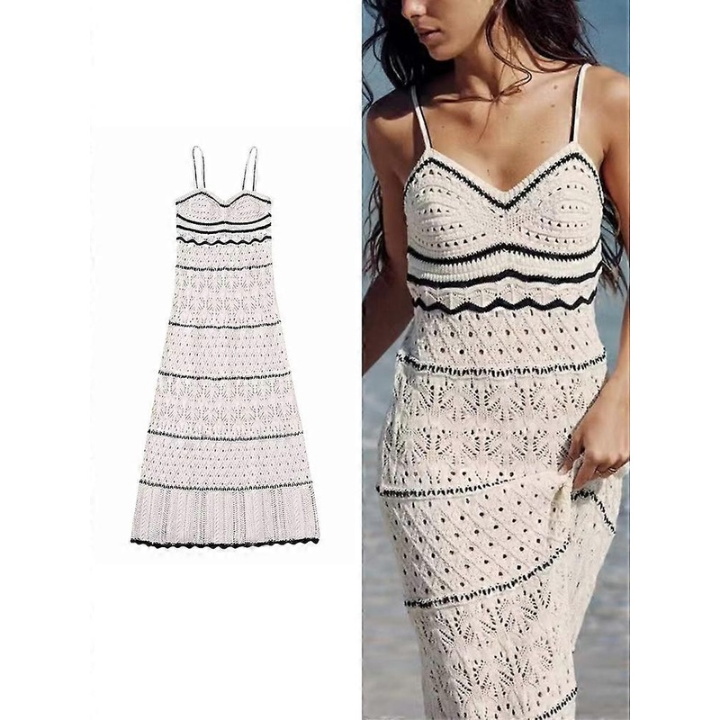 2023 Summer New Women’s Beach Style Knitted Slim Fit Slim Strap Long Dress Solid Color Knitted Hollow Elegant Tight Dress | Fruugo SG