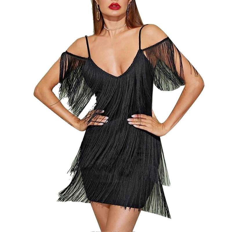 Bodycon Tassel Dress Spaghetti Strap Deep V Neck Concealed Zip Women’s Tassel Dress for Party | Fruugo SG