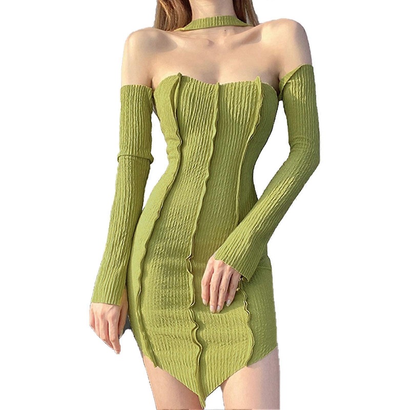 Dress Pure Color Off Shoulder Design High Waist Slim Comfortable Erogenous Style Polyester Women Fall Dress for Dating | Fruugo SG