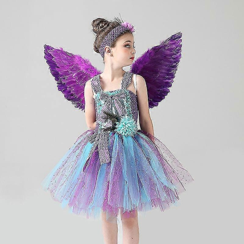 Girls Peacock Feather Dress Catwalk Performance Dress | Fruugo SG