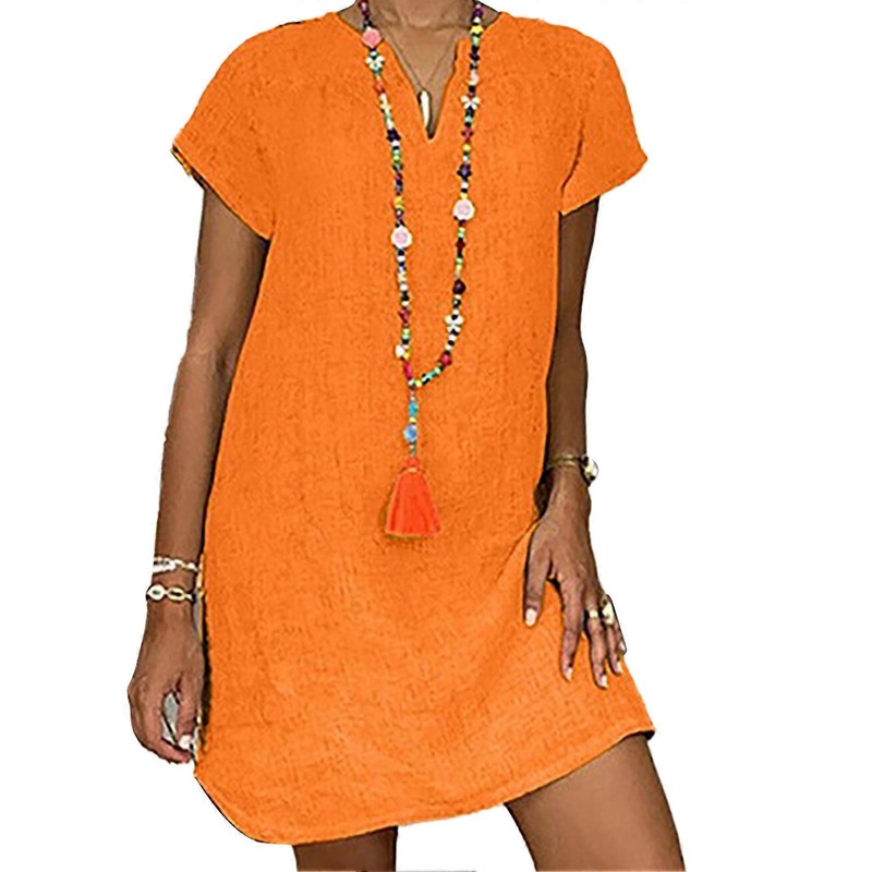 V Neck Short Sleeve Dress Casual Loose Fashion Soft Elastic Simple Flowy Shirt Dress for Summer Orange M | Fruugo SG