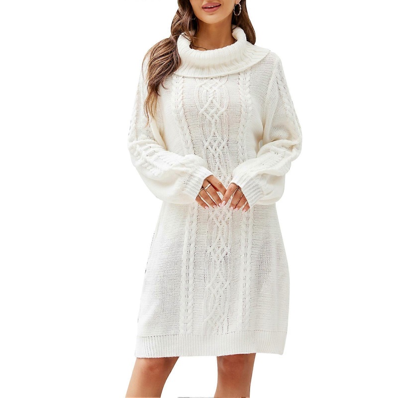 Womens Sweater Dress Cable Knit Turtleneck Pure Color Loose Shape Womens Tunic Sweater for Dating Party Street | Fruugo SG