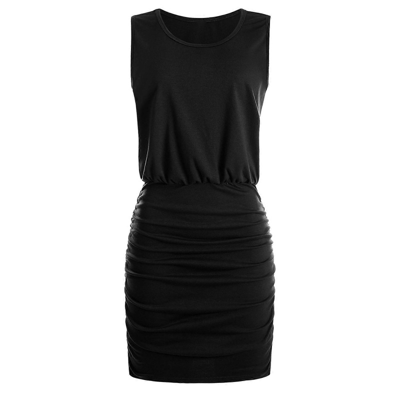 Crew Neck Women Short for Tank Dress Sleeveless Empire Waist Package Hip Casual Beach Office Party Gown Slim Fitted Sund  Black S | Fruugo SG