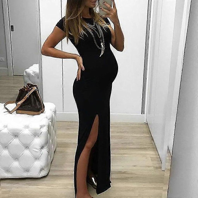 fashion women solid short sleeve bodycon open fork pregnancy maternity | Fruugo SG