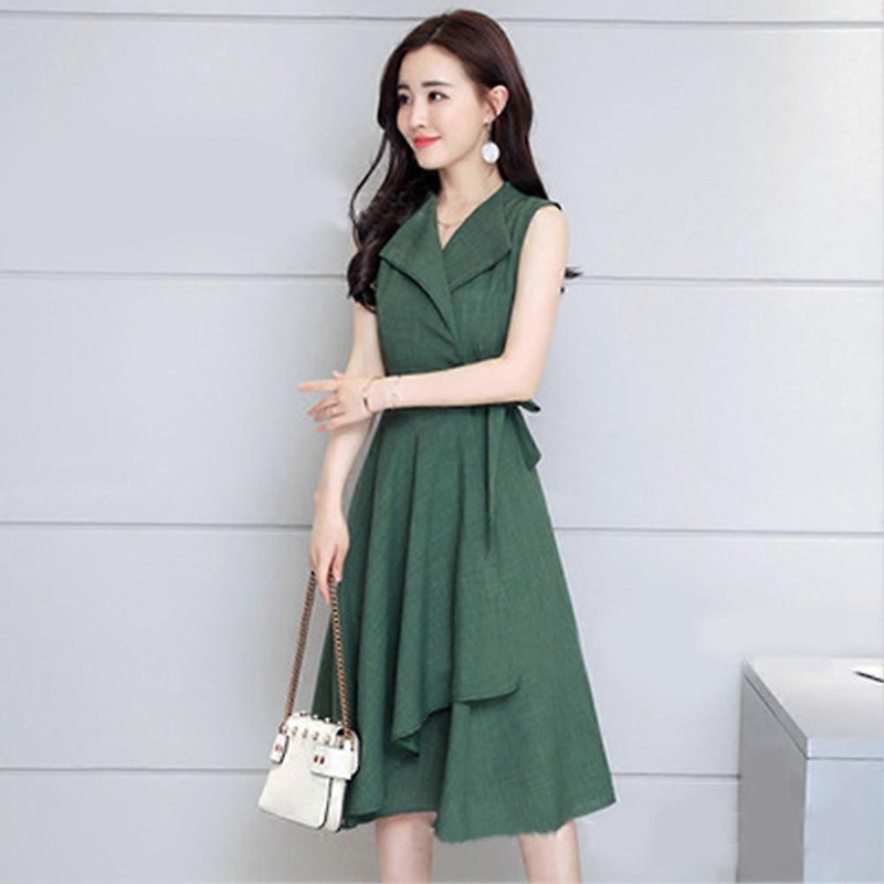 Fashion Women V-neck Long Dress Slim Irregular Hem Solid Color One-piece Dress(Green M) | Fruugo SG