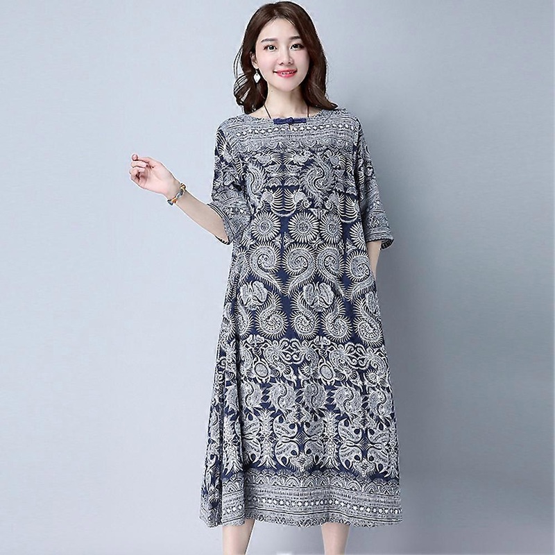 Women’s Large Size Loose Floral Print Dress Ethnic Style One-piece Long Dress(2XL) | Fruugo SG