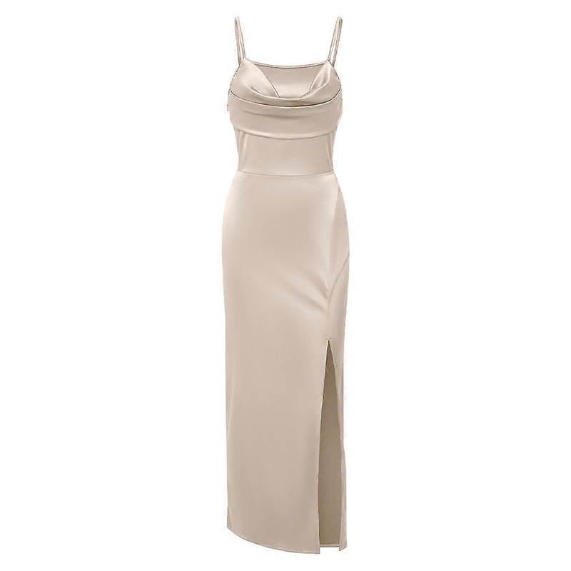 Women’s Open Back Split Thigh Drawstring Ruched Front Long Halter Dress | Fruugo SG
