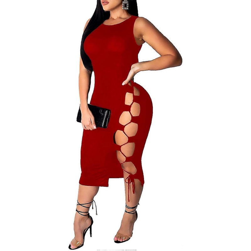 women’s sexy sleeveless bandage lace up bodycon mini club dress | Fruugo SG