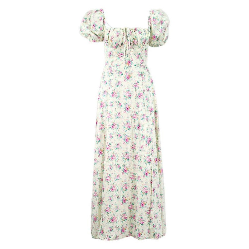 Womens Square Neck Floral Dress Puff Sleeves Dresses High Waist Slit1 | Fruugo SG