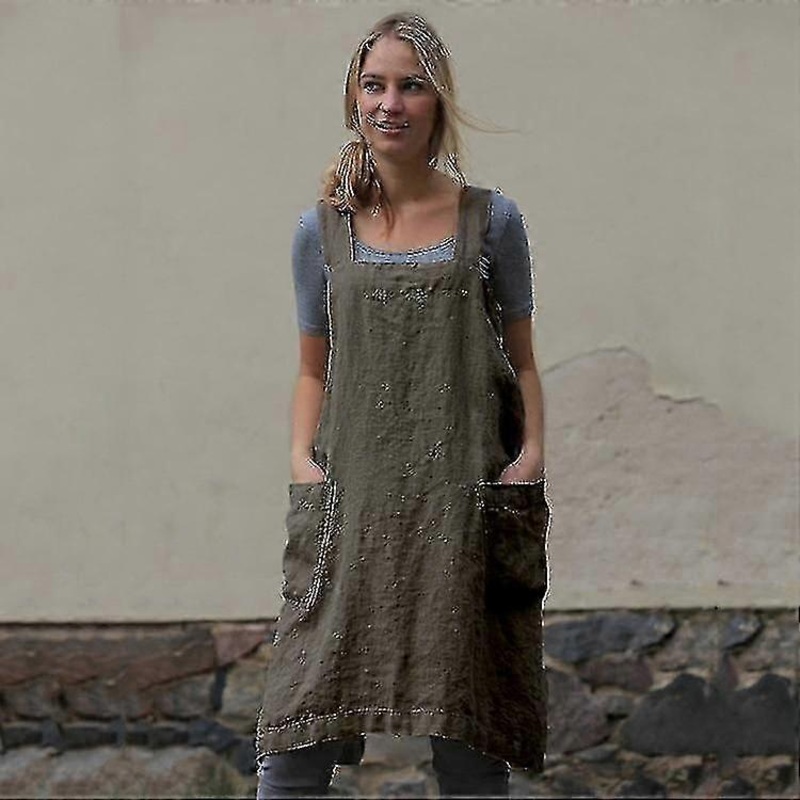 Cotton Linen Apron Cross Back Apron For Women With Pockets Pinafore Dress Women’s Cotton Linen Apron Loungewear Loose | Fruugo SG