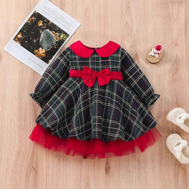 Girls Christmas Dress – Red Plaid Princess Gown – Long Sleeve Bow Party Dress | Fruugo SG