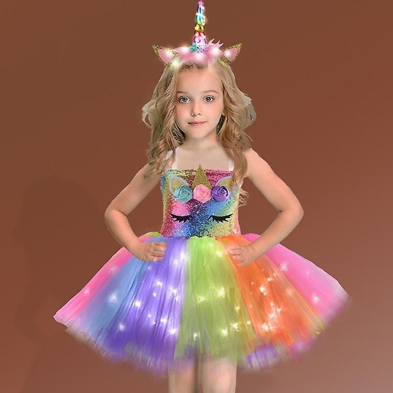 Girls Shiny Unicorn  Dress Glowing Kids Unicorn Dresses For Girls Hallowmas Party Princess Dress Children Clothing Vestidos | Fruugo SG