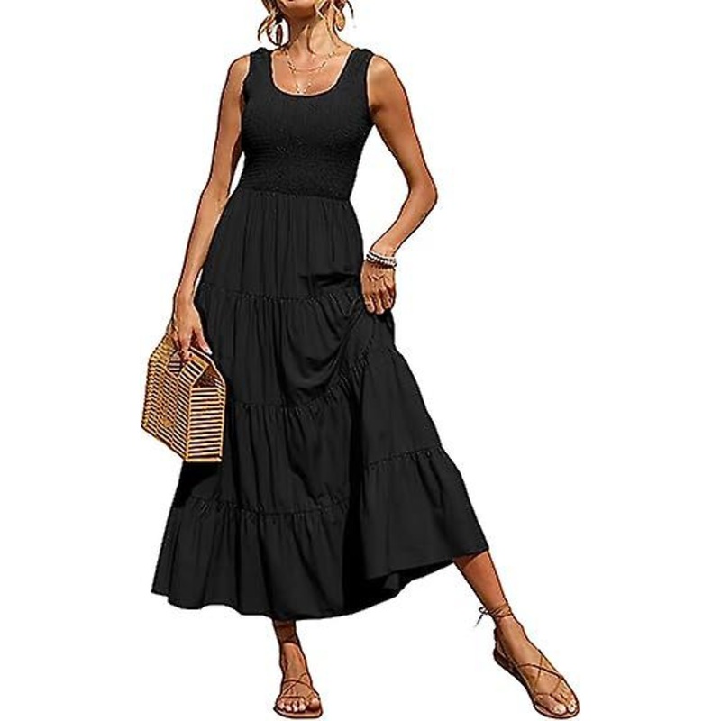 Women’s 2023 Casual Loose Plain Maxi Sundress Smocked Tank Dress Sleeveless Summer Beach Tiered Long Dresses | Fruugo SG