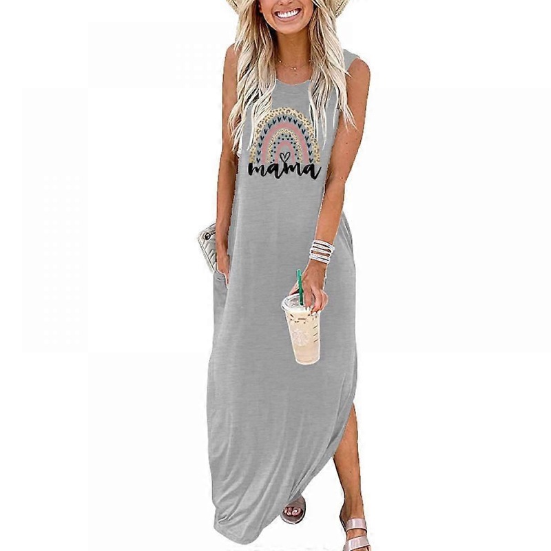 Women’s Casual Loose Sundress Long Dress Sleeveless Split Maxi Dresses Summer Beach Dress with Pockets Light grey S Size | Fruugo SG