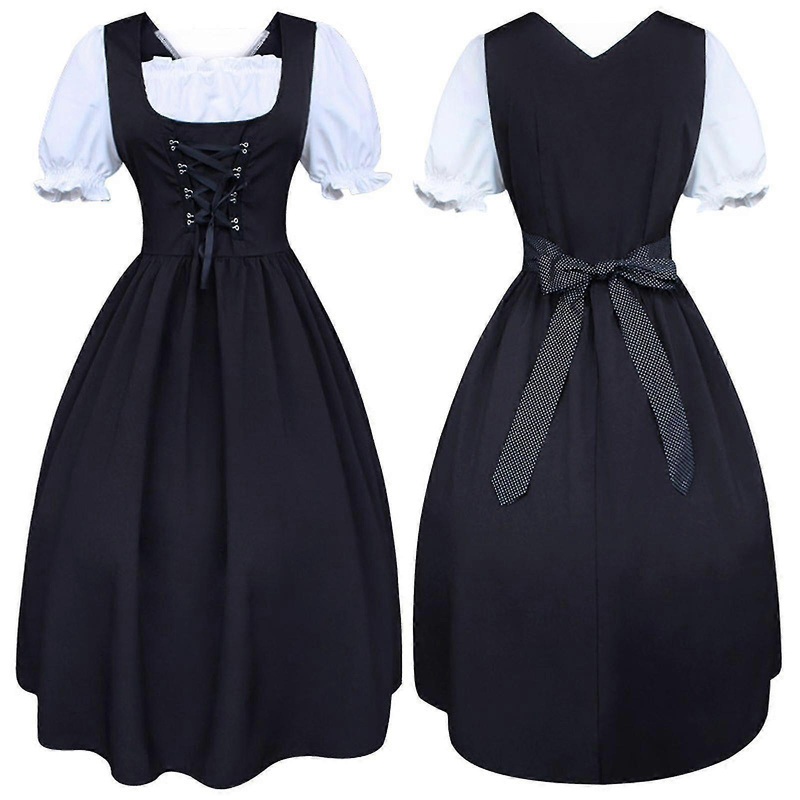 Women’s Midi Dirndl Dress 2-pieces With Apron And Blouse Black White | Fruugo SG