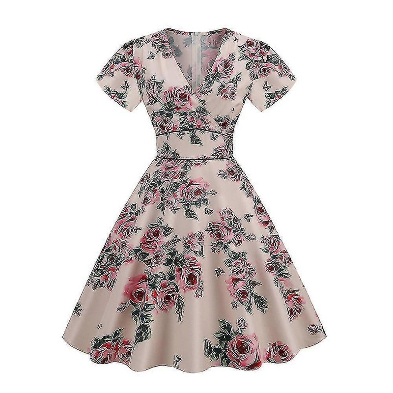 Women Wrap V-neck Retro 50s 60s Dress Short Sleeve Summer Polka Dot Swing Dresses | Fruugo SG