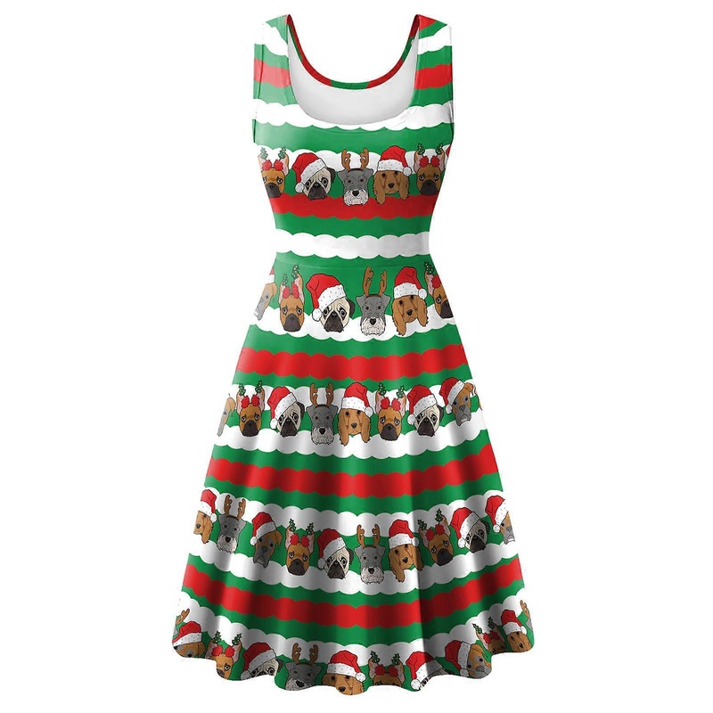 Womens Sleeveless Christmas Dress A-Line Smocked Midi Dress Summer Casual Round Neck A-line Dress Vestido  B2201009 XL | Fruugo SG
