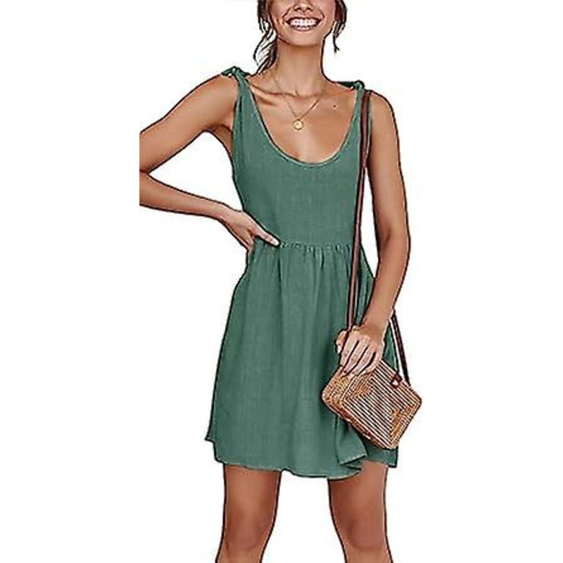 Womens Summer Shoulder Tie Strap Babydoll Dress Casual Scoop Neck A-line Skater Swing Mini Sundress | Fruugo SG
