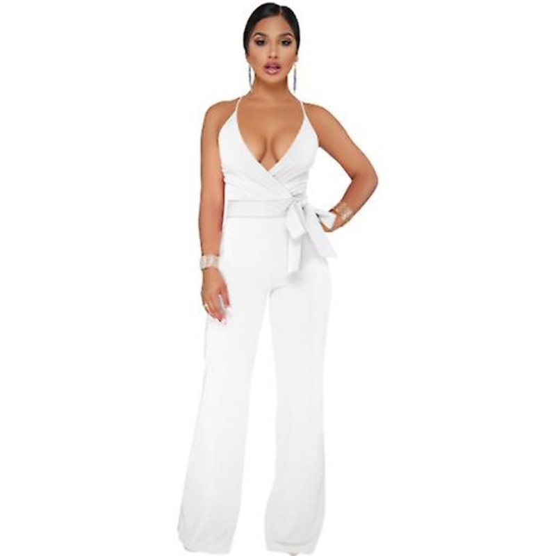 2023 High Quality Women’s Fashion Dress Summer High-quality Classic Solid Suspender V-neck Jumpsuit For Ladies | Fruugo SG