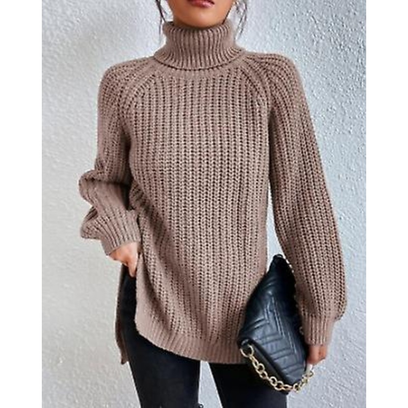 2023 Women’s Spring And Autumn New Knitwea Medium Length Raglan Sleeve High Lapel Split Sweater Dress For Ladies | Fruugo SG