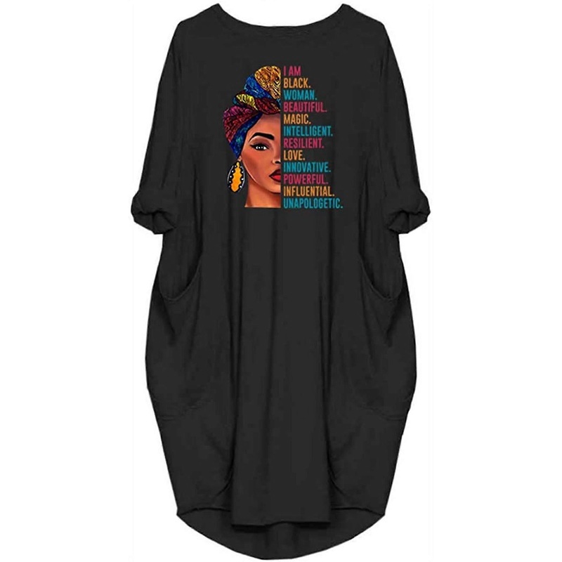 Black Woman Beautiful Magic Long Sleeve Loose Pocket Oversize Tunic Dress | Fruugo SG