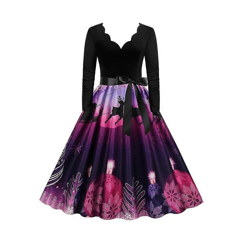 Christmas long-sleeved V-neck printed dress—JY15363–M | Fruugo SG