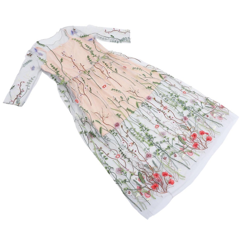 Floral Embroidery Women Long Dress Elegant Slim Waist Design For Cocktail Light Grey XXL 1Set | Fruugo SG