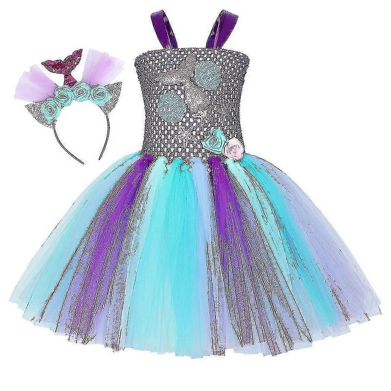 Girls’ Dress Mermaid Cospaly Summer European And American Children’s Clothing Mesh Princess Dress Performance Clothes + Headdress | Fruugo SG