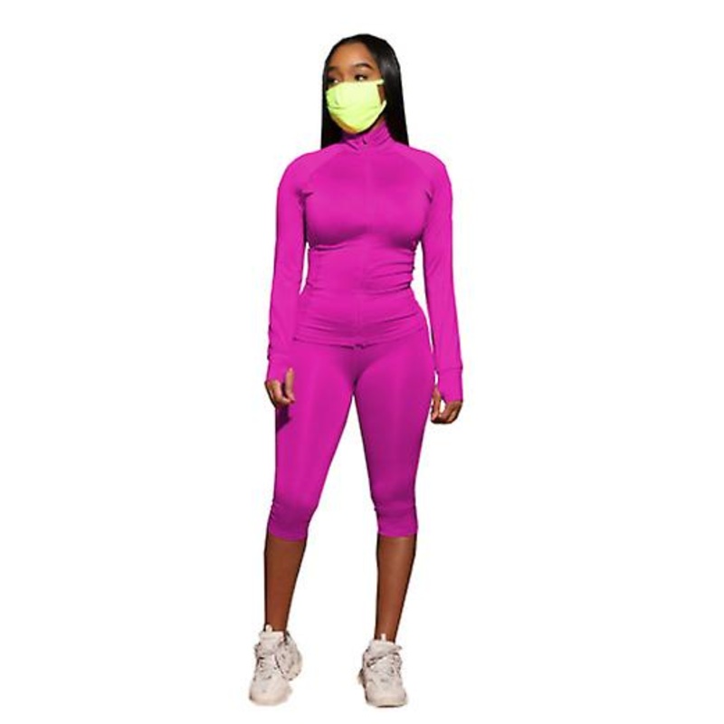 Women’s High Quality Sportswear New Tight Sports Two-piece Suit Solid Color Yoga Wear Running Wear Zipper Long Sleeve Jacket Cropped Pants | Fruugo SG